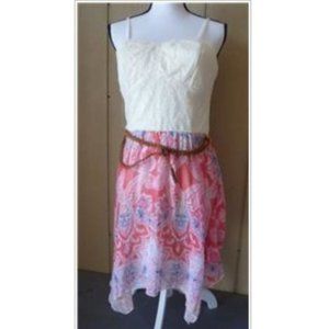 As U Wish mixed media belted fit and flare Dress,